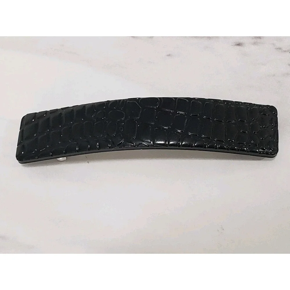 Vintage French Hair Barrette Faux Croc Gator Skin Black 3.75